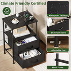 Bedside Table Charging Station LED 2 Drawers (Set of 2)