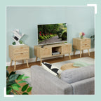 Bedside Table Doppel-Pack with Rattan Drawers Wood Nightstand