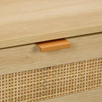 Bedside Table Doppel-Pack with Rattan Drawers Wood Nightstand