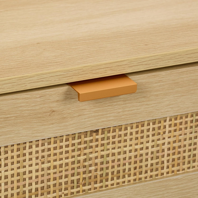 Bedside Table Doppel-Pack with Rattan Drawers Wood Nightstand