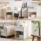 Bedside Table Farmhouse Side with 2 Drawers Natural