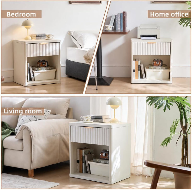 Bedside Table Farmhouse Side with 2 Drawers Natural
