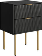 Bedside Table Fluted Nightstand with 2 Drawers Modern