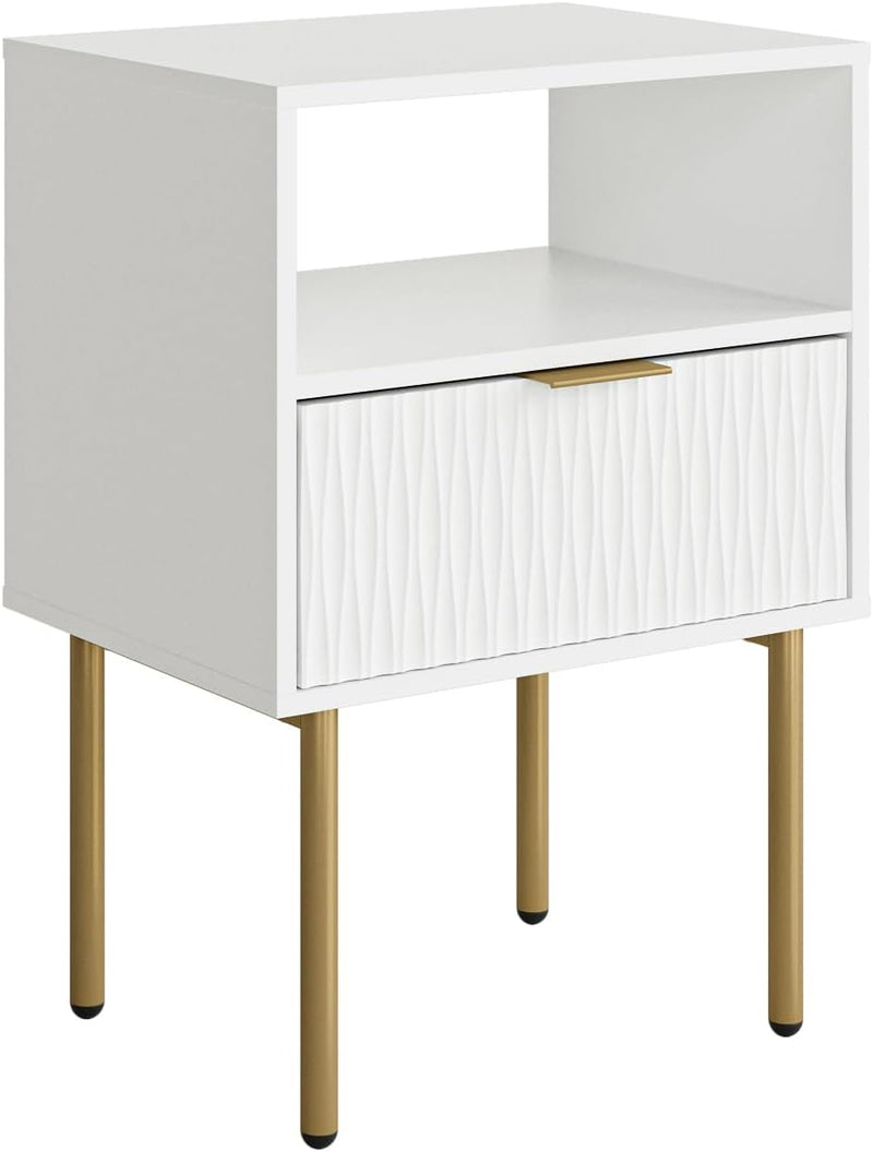 Bedside Table Fluted Nightstand with 2 Drawers Modern