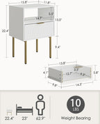Bedside Table Fluted Nightstand with 2 Drawers Modern