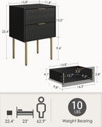 Bedside Table Fluted Nightstand with 2 Drawers Modern