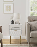 Bedside Table Fluted Nightstand with 2 Drawers Modern