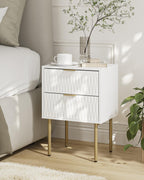 Bedside Table Fluted Nightstand with 2 Drawers Modern