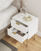 Bedside Table Fluted Nightstand with 2 Drawers Modern