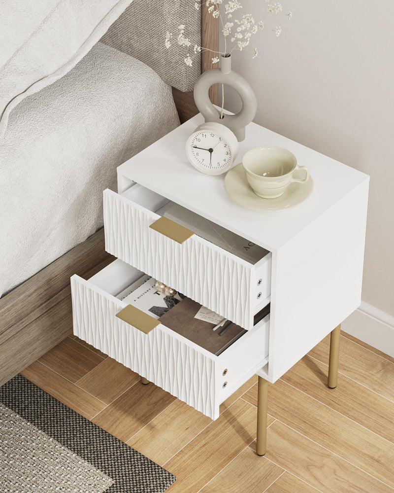 Bedside Table Fluted Nightstand with 2 Drawers Modern