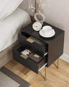 Bedside Table Fluted Nightstand with 2 Drawers Modern