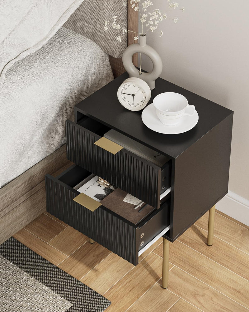 Bedside Table Fluted Nightstand with 2 Drawers Modern