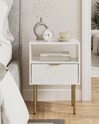 Bedside Table Fluted Nightstand with 2 Drawers Modern