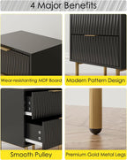 Bedside Table Fluted Nightstand with 2 Drawers Modern