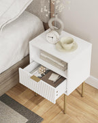 Bedside Table Fluted Nightstand with 2 Drawers Modern
