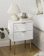 Bedside Table Fluted Nightstand with 2 Drawers Modern