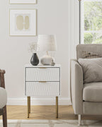 Bedside Table Fluted Nightstand with 2 Drawers Modern