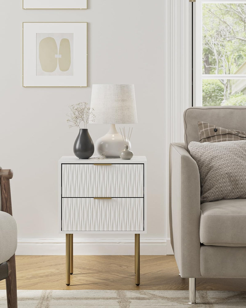 Bedside Table Fluted Nightstand with 2 Drawers Modern