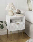 Bedside Table Fluted Nightstand with 2 Drawers Modern