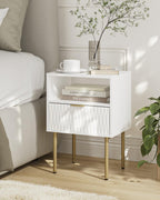 Bedside Table Fluted Nightstand with 2 Drawers Modern