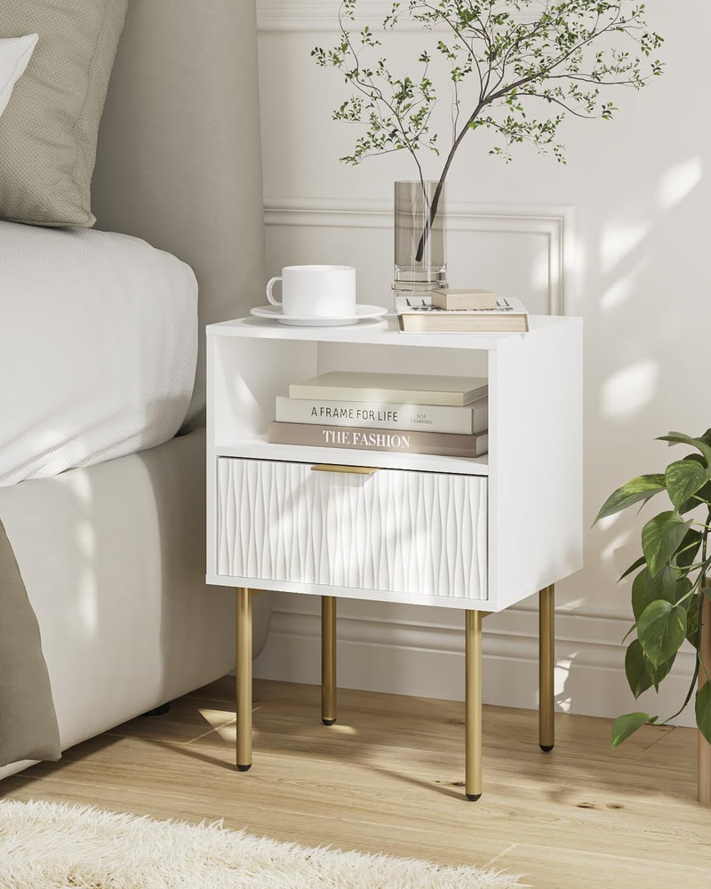 Bedside Table Fluted Nightstand with 2 Drawers Modern