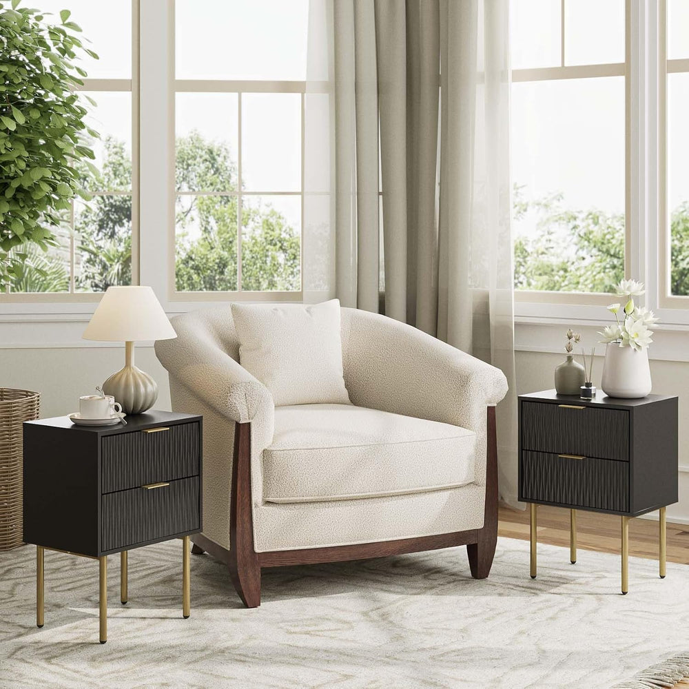 Bedside Table Fluted Nightstand with 2 Drawers Modern