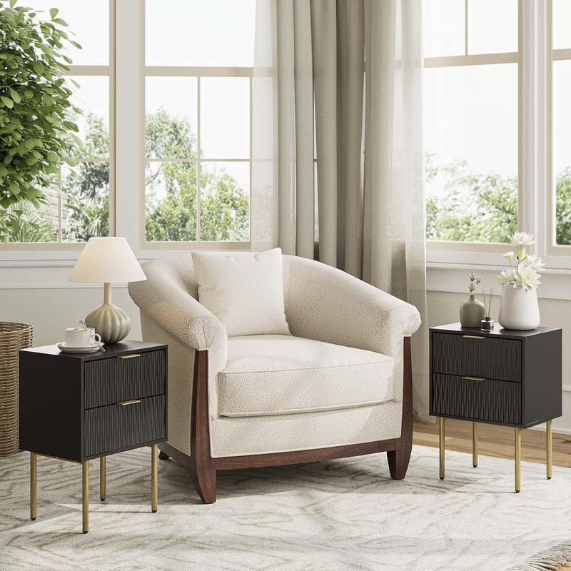Bedside Table Fluted Nightstand with 2 Drawers Modern