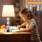 Bedside Table Lamp Crystal Touch Lamps with USB