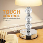 Bedside Table Lamp Crystal Touch Lamps with USB