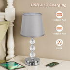 Bedside Table Lamp Crystal Touch Lamps with USB