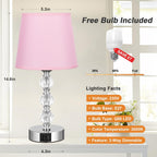 Bedside Table Lamp Crystal Touch Lamps with USB