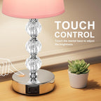 Bedside Table Lamp Crystal Touch Lamps with USB