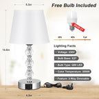 Bedside Table Lamp Crystal Touch Lamps with USB
