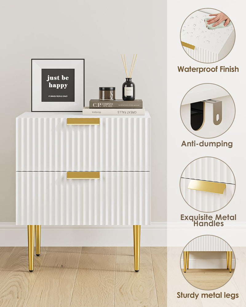 Bedside Table Nightstand with 2 Drawers Leg