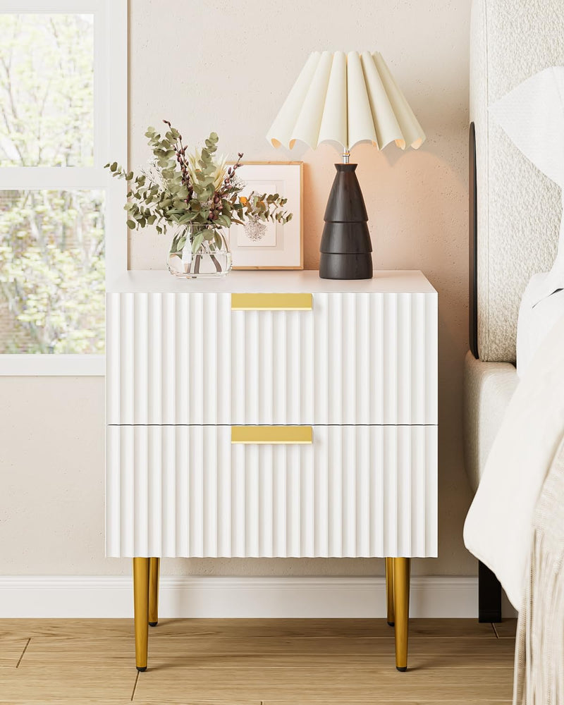 Bedside Table Nightstand with 2 Drawers Leg