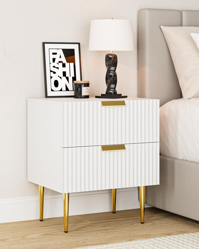 Bedside Table Nightstand with 2 Drawers Leg
