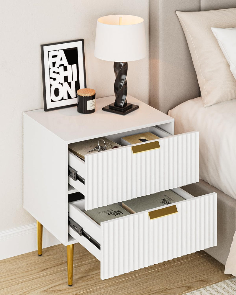 Bedside Table Nightstand with 2 Drawers Leg