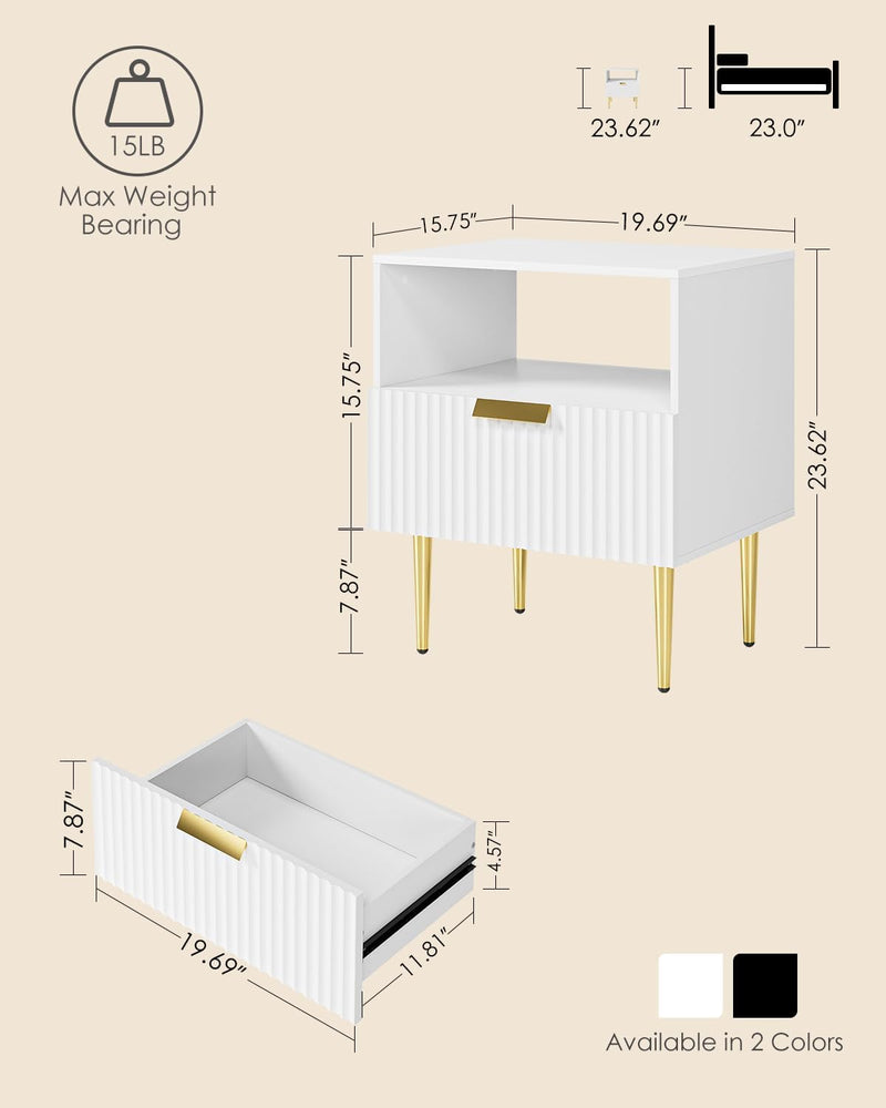 Bedside Table Nightstand with 2 Drawers Leg Modern