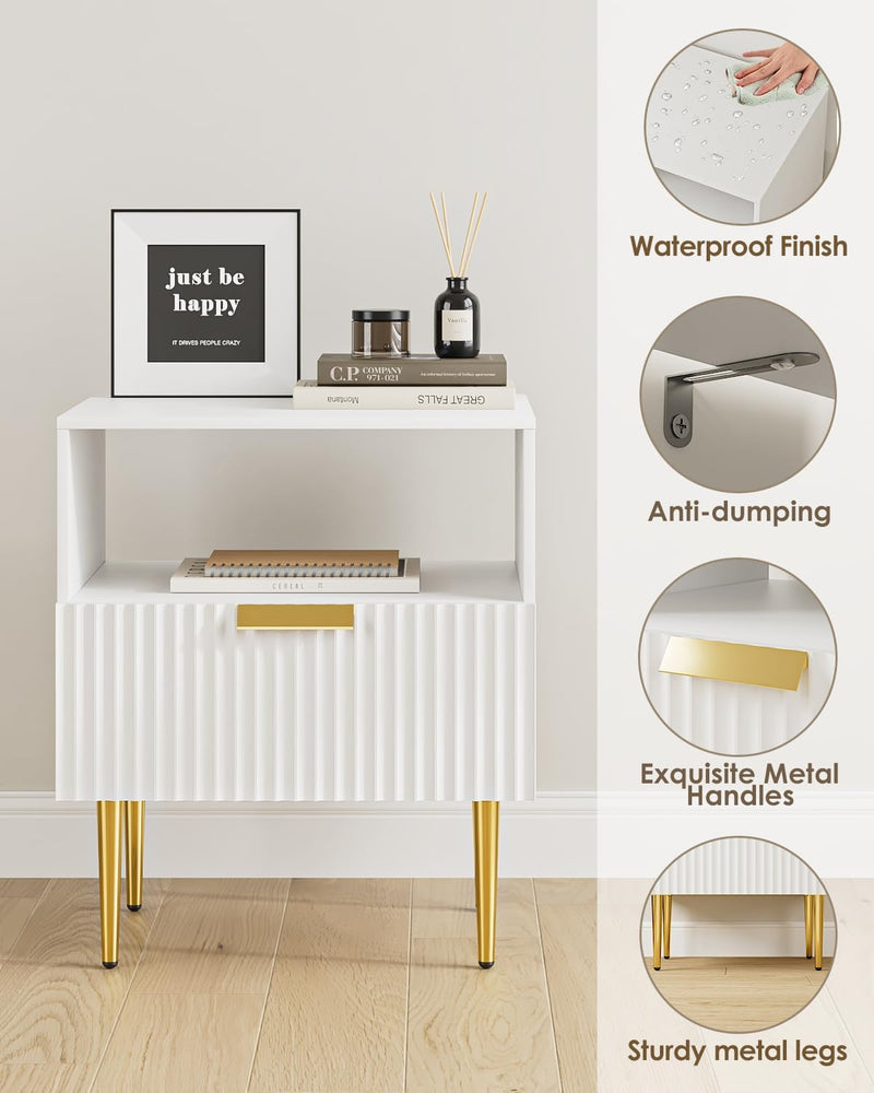 Bedside Table Nightstand with 2 Drawers Leg Modern