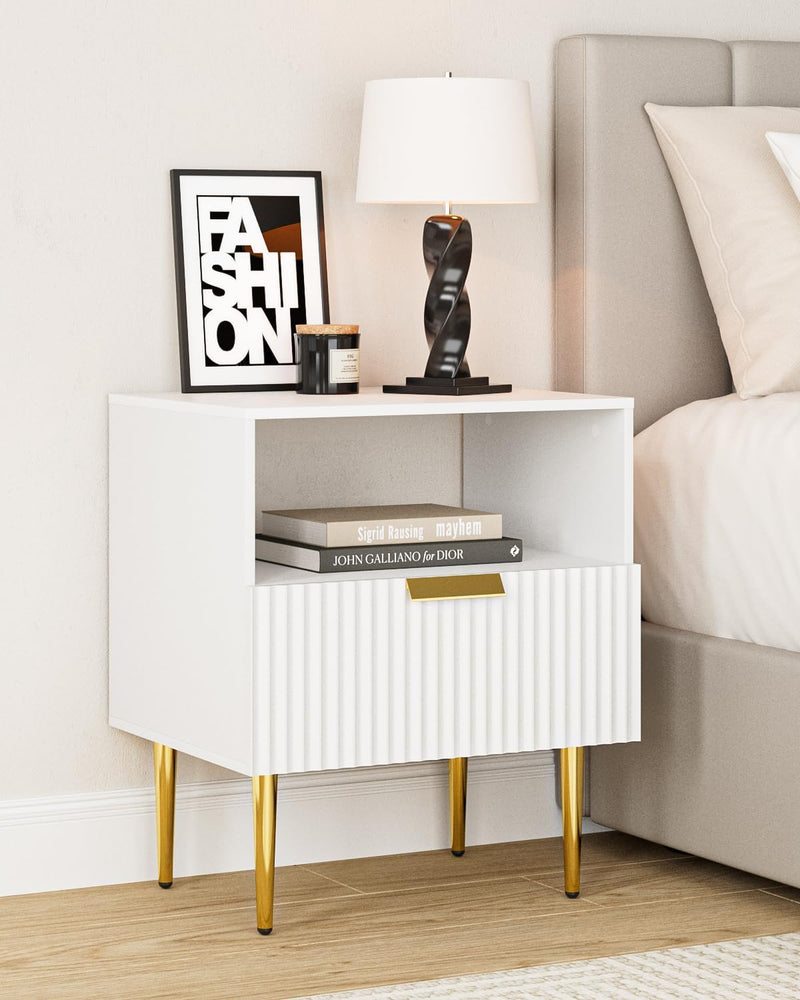 Bedside Table Nightstand with 2 Drawers Leg Modern