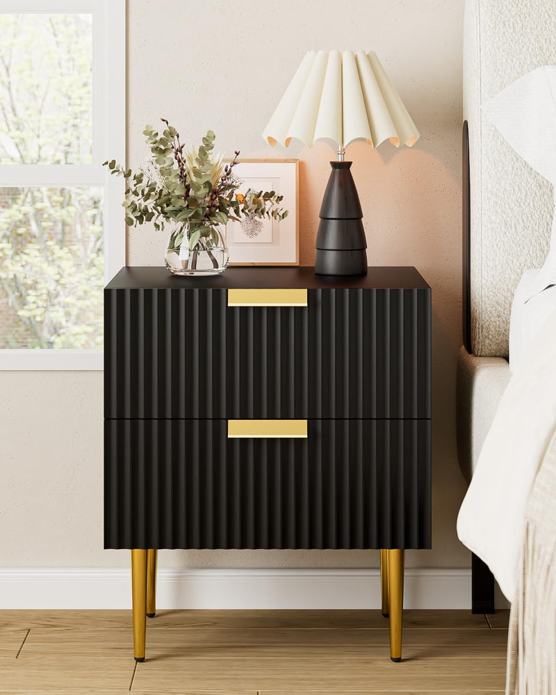 Bedside Table Nightstand with 2 Drawers Leg Modern