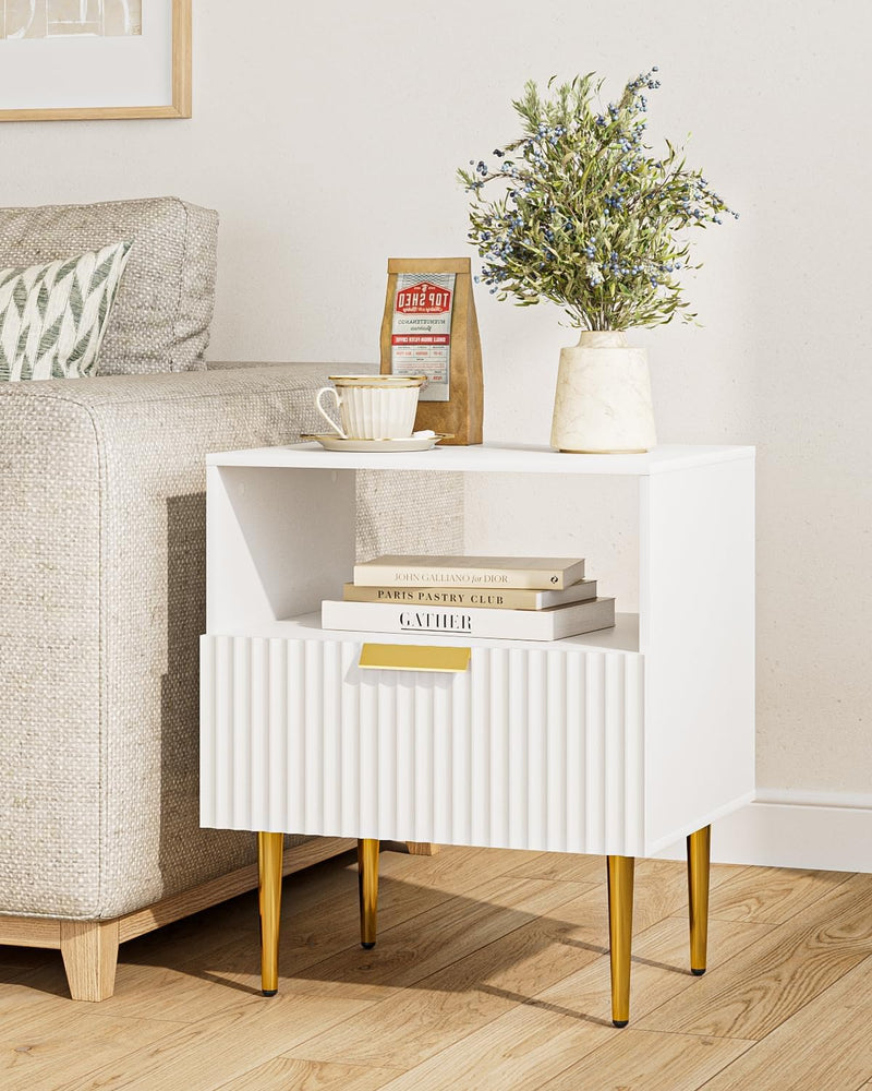 Bedside Table Nightstand with 2 Drawers Leg Modern