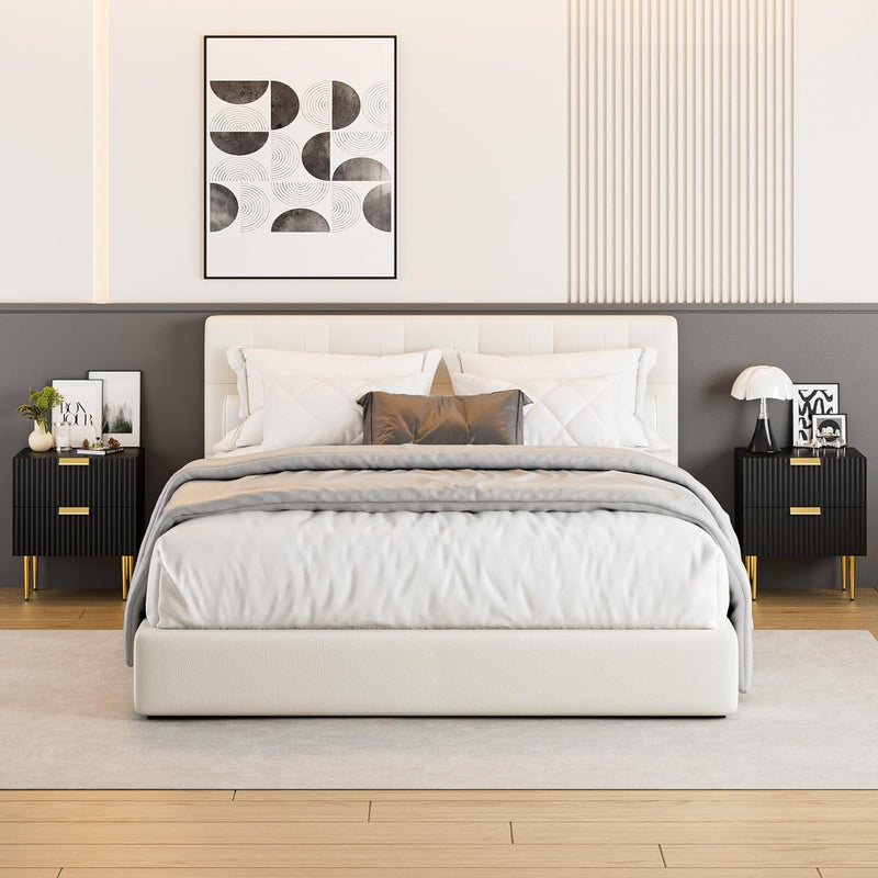 Bedside Table Nightstand with 2 Drawers Leg Modern