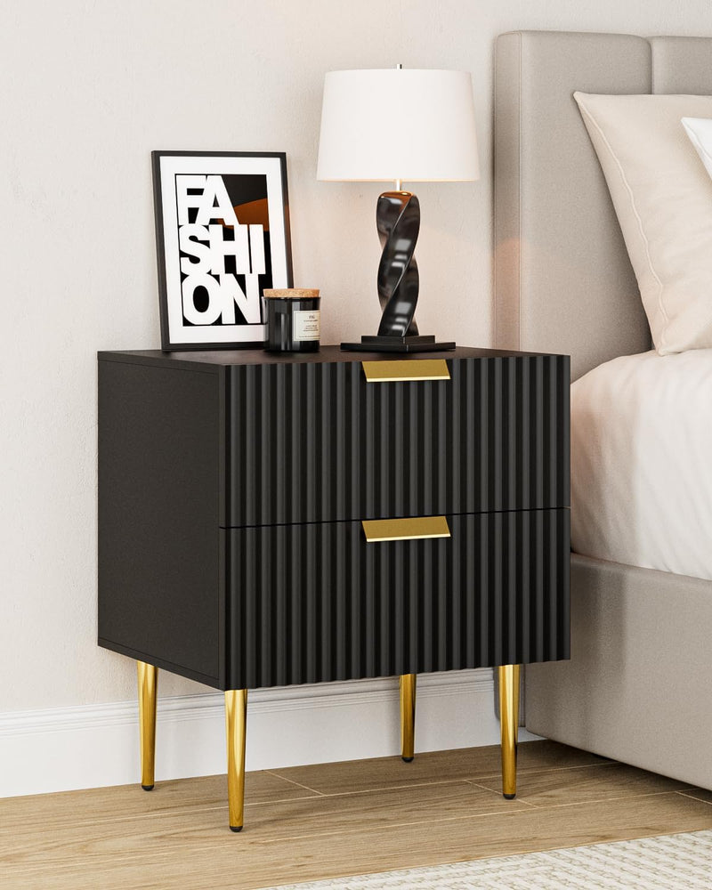 Bedside Table Nightstand with 2 Drawers Leg Modern