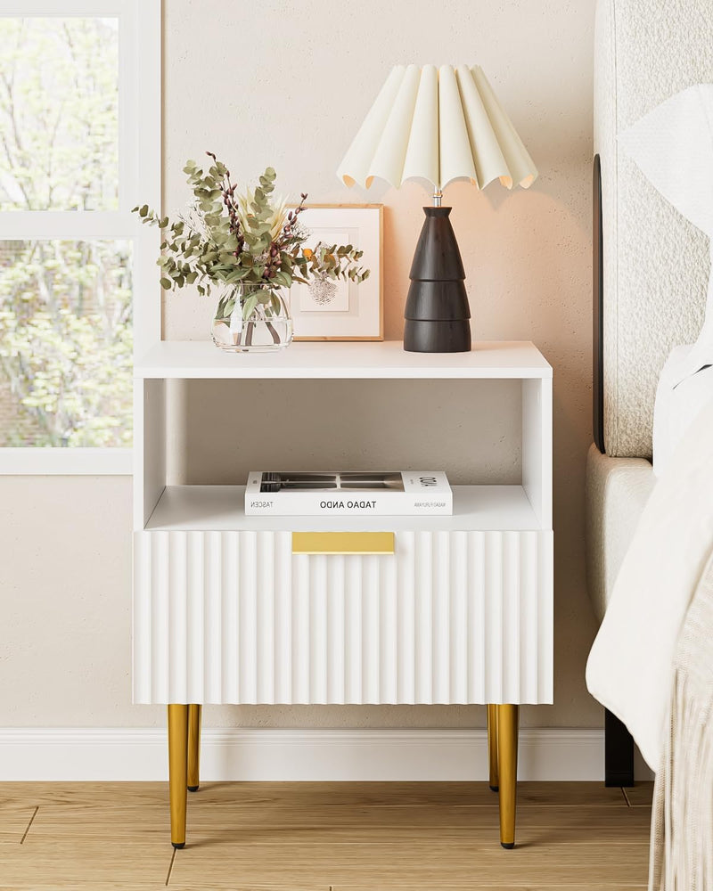 Bedside Table Nightstand with 2 Drawers Leg Modern