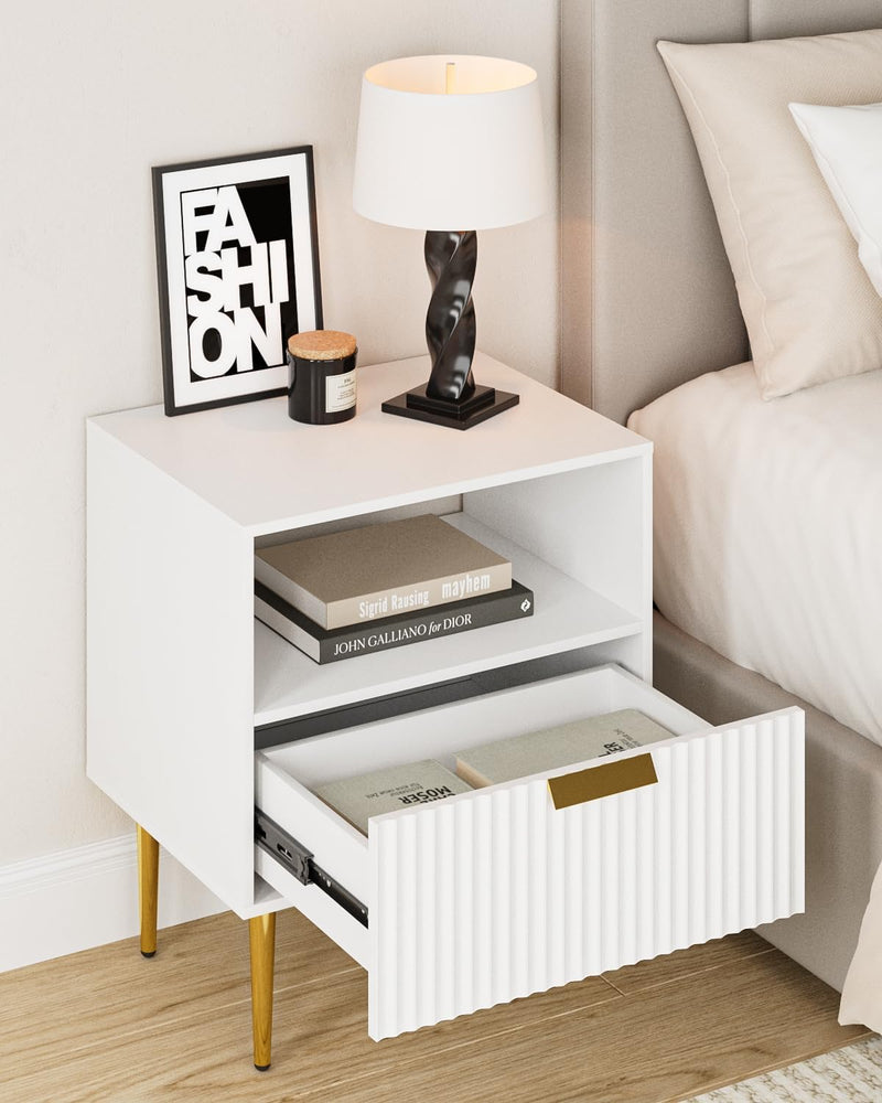 Bedside Table Nightstand with 2 Drawers Leg Modern