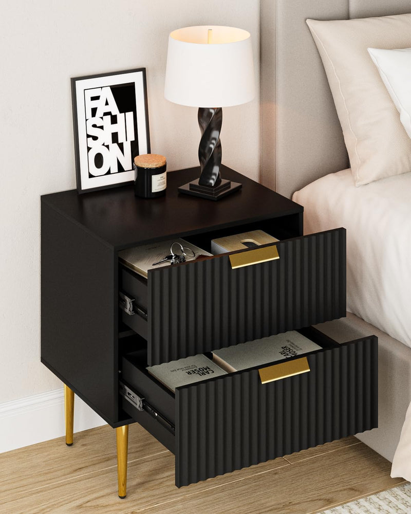 Bedside Table Nightstand with 2 Drawers Leg Modern