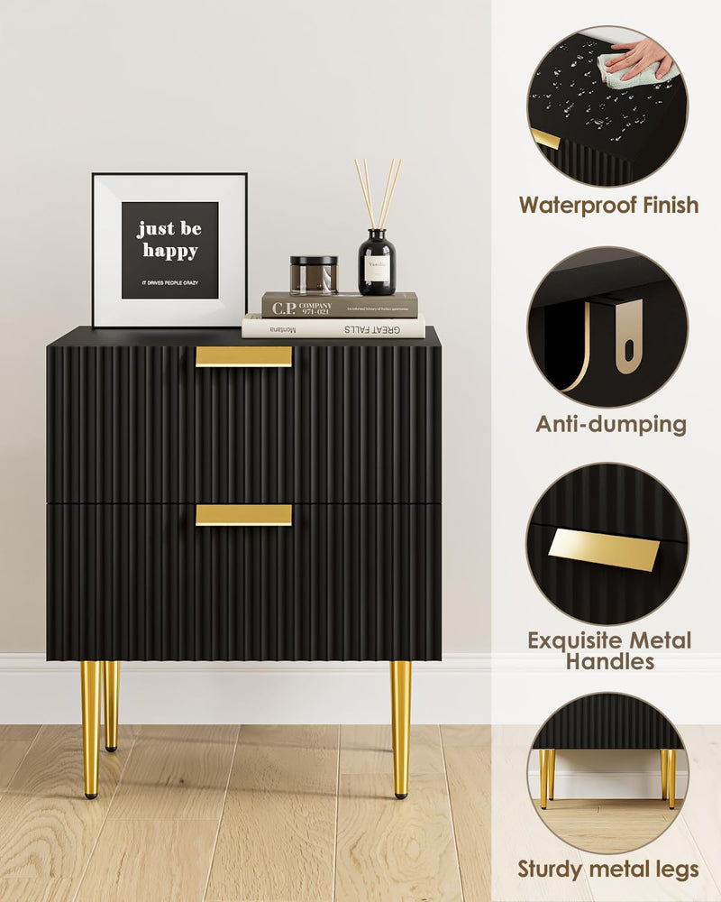 Bedside Table Nightstand with 2 Drawers Leg Modern