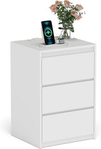 Bedside Table Nightstand with 3 Drawers and Power