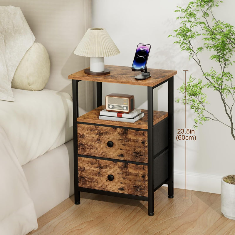 Bedside Table Side Tables with 2 Fabric Drawers (Set of 2)